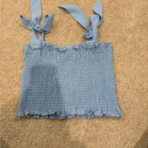 Amazon Light Blue Smocked Crop Top